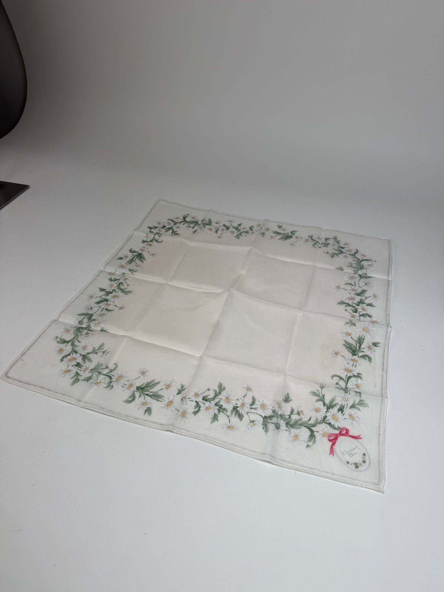 Vintage Dior Floral Scarf White Green Rose