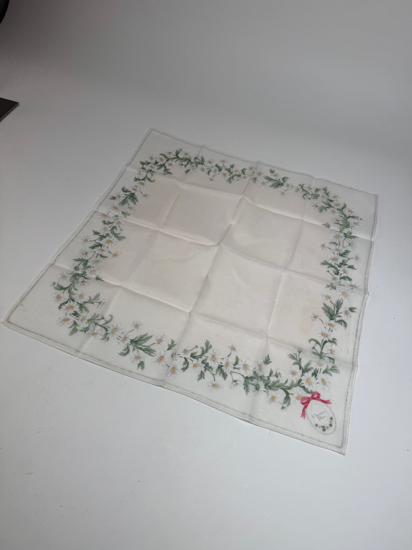 Vintage Dior Floral Scarf White Green Rose