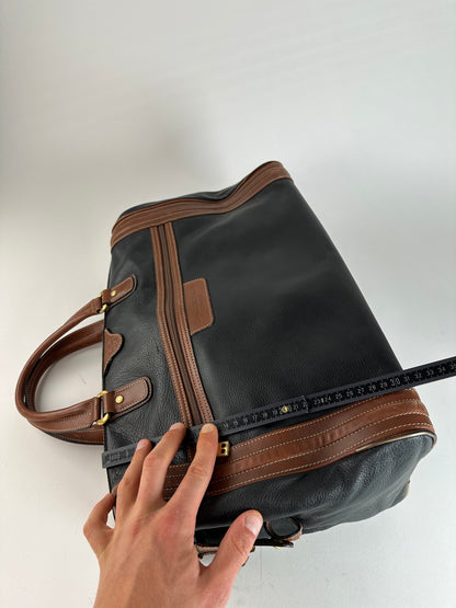 Vintage Balenciaga BB Logo Grained Leather Duffel Bag Black Tan