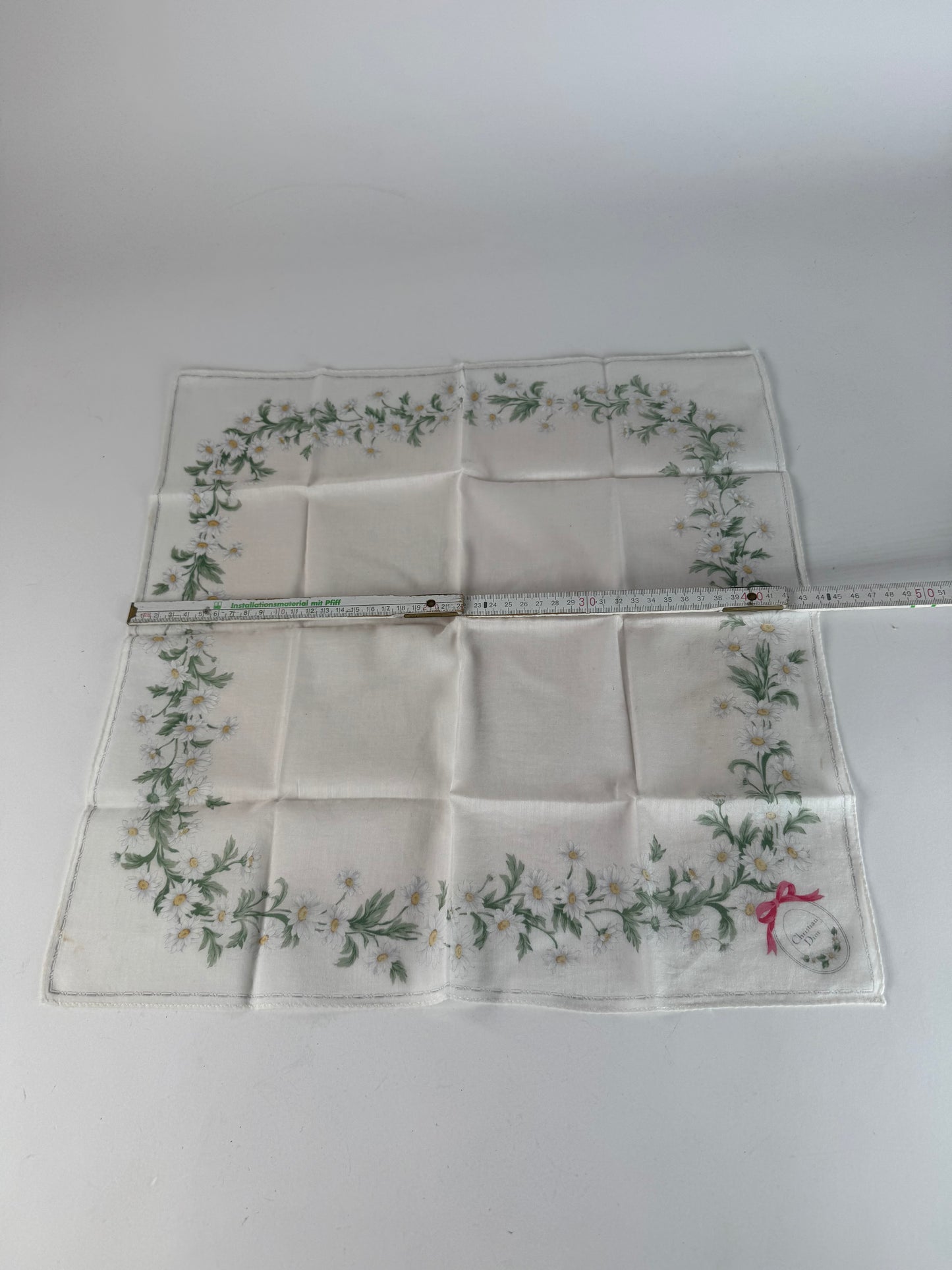 Vintage Dior Floral Scarf White Green Rose