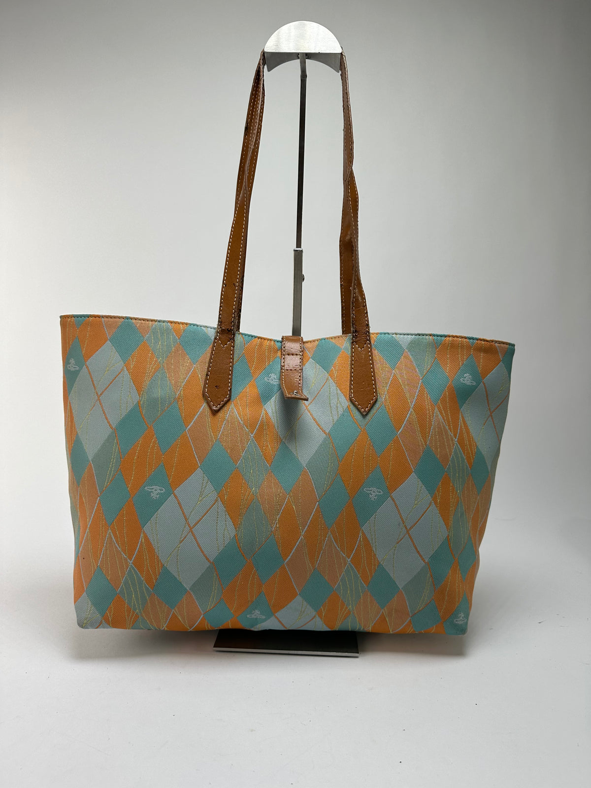 Vintage Vivienne Westwood Argyle Print Tote Early 2000s Multicolor