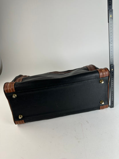Vintage Balenciaga BB Logo Grained Leather Duffel Bag Black Tan