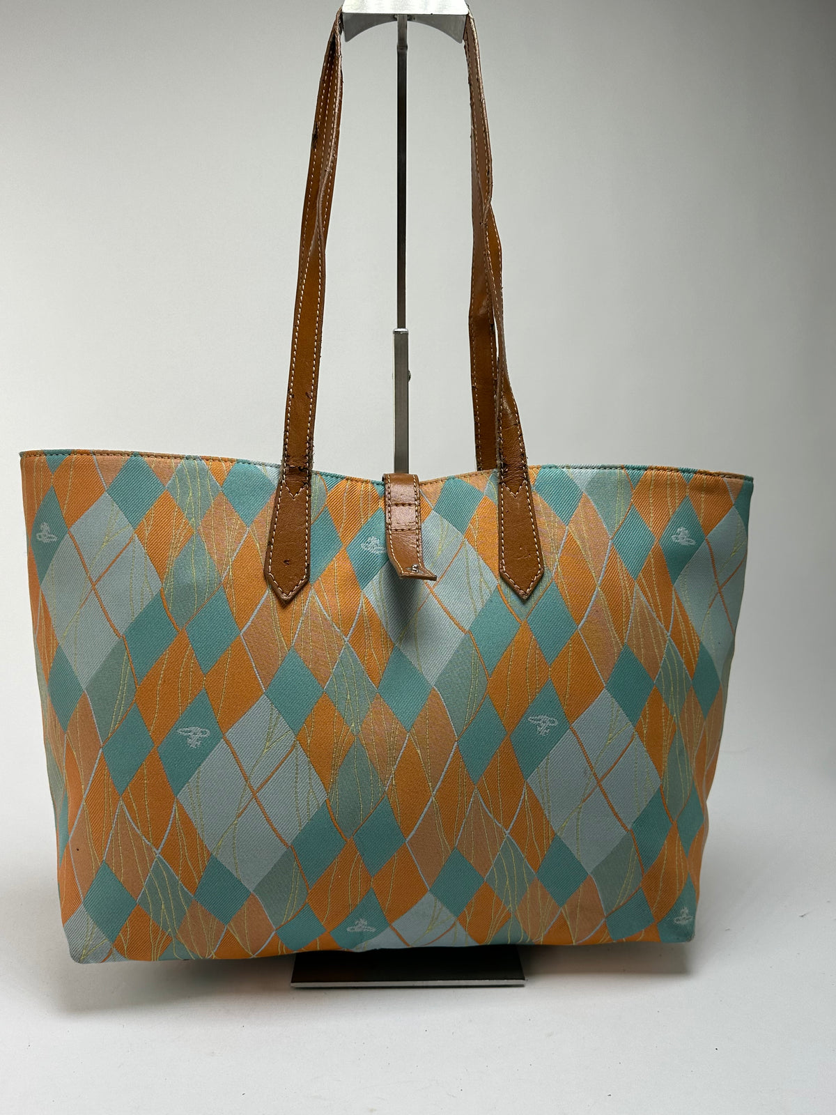 Vintage Vivienne Westwood Argyle Print Tote Early 2000s Multicolor