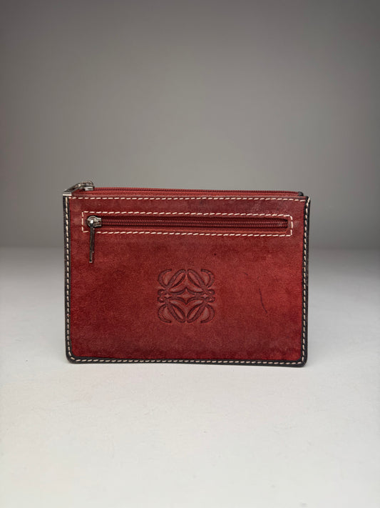 Vintage Loewe Anagram Logo Suede Card Holder Red