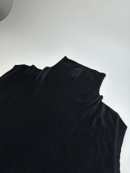 Vintage Issey Miyake Pleats Please Plissé Sleeveless High Neck Top Black M