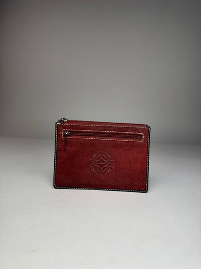 Vintage Loewe Anagram Logo Suede Card Holder Red