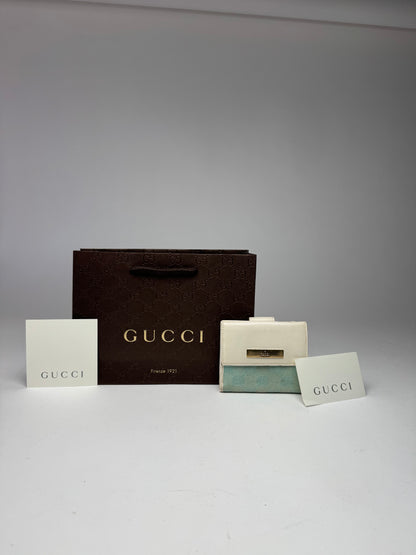 Vintage Gucci Monogram Leather Wallet white turquoise