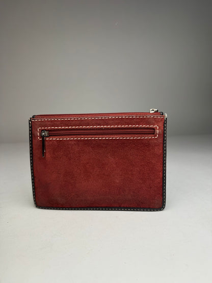 Vintage Loewe Anagram Logo Suede Card Holder Red