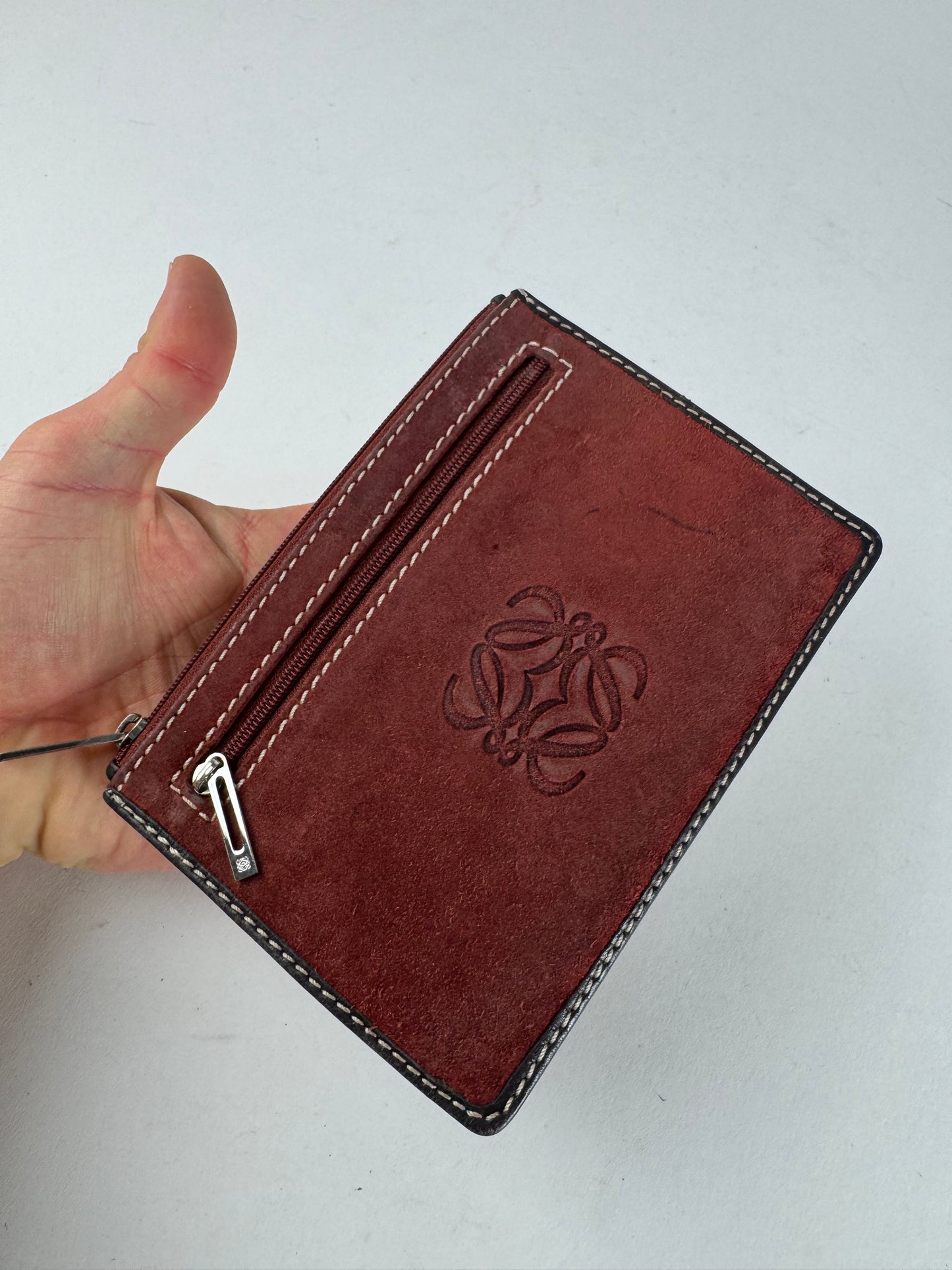 Vintage Loewe Anagram Logo Suede Card Holder Red