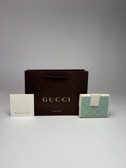 Vintage Gucci Monogram Leather Wallet white turquoise
