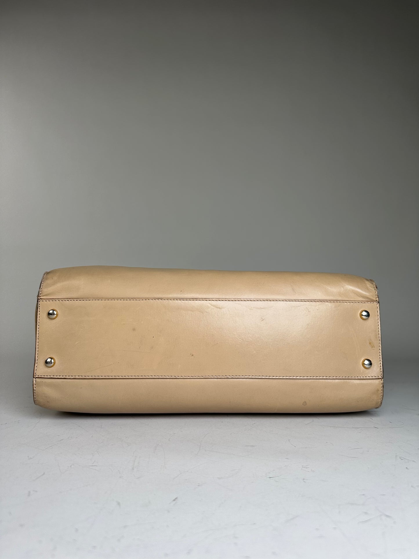 Vintage Celine Grained Leather Shoulder Bag Beige Gold