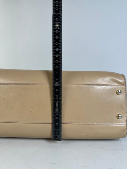 Vintage Celine Grained Leather Shoulder Bag Beige Gold