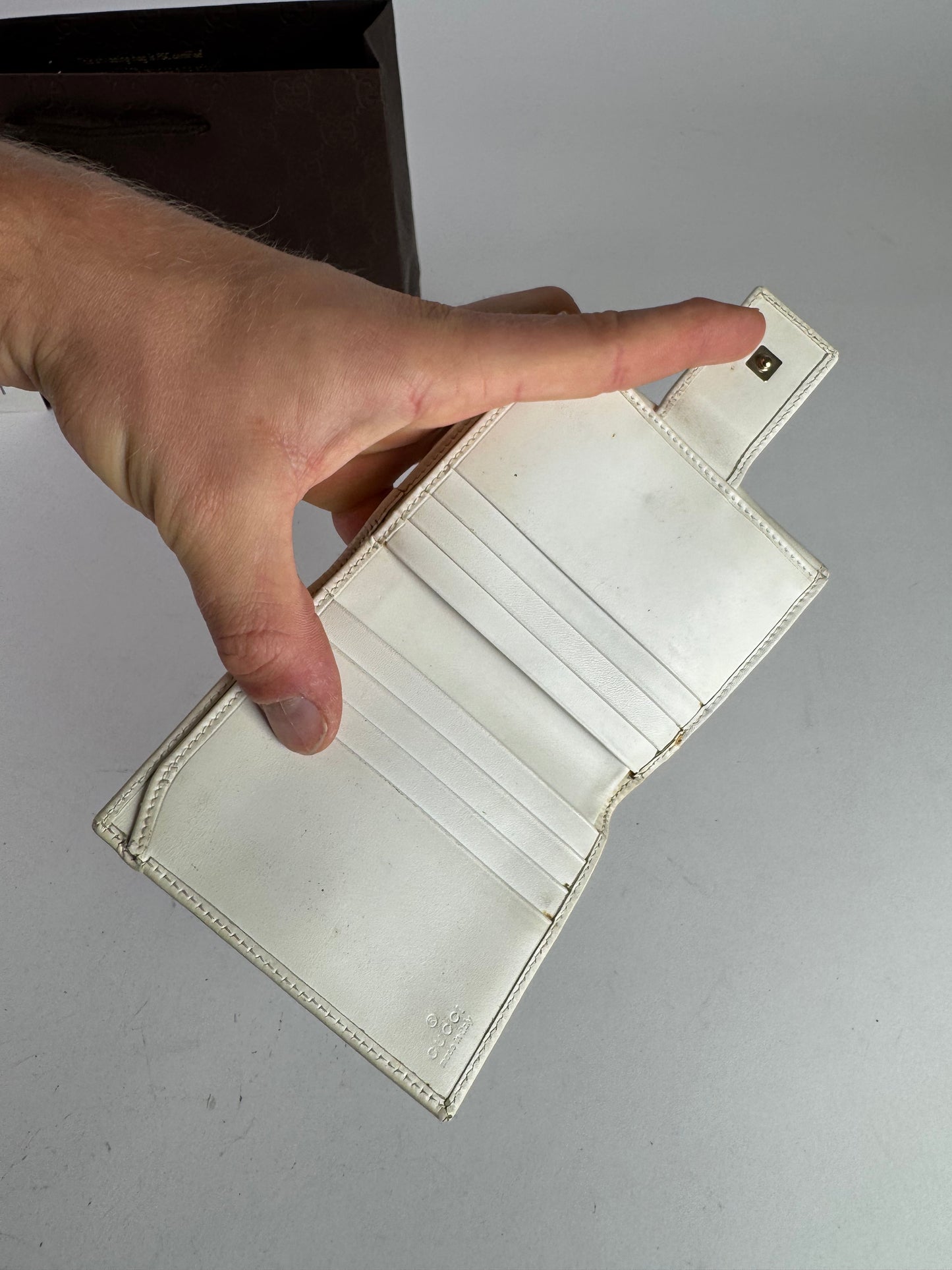 Vintage Gucci Monogram Leather Wallet white turquoise