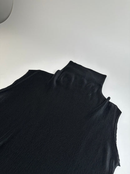 Vintage Issey Miyake Pleats Please Plissé Sleeveless High Neck Top Black M