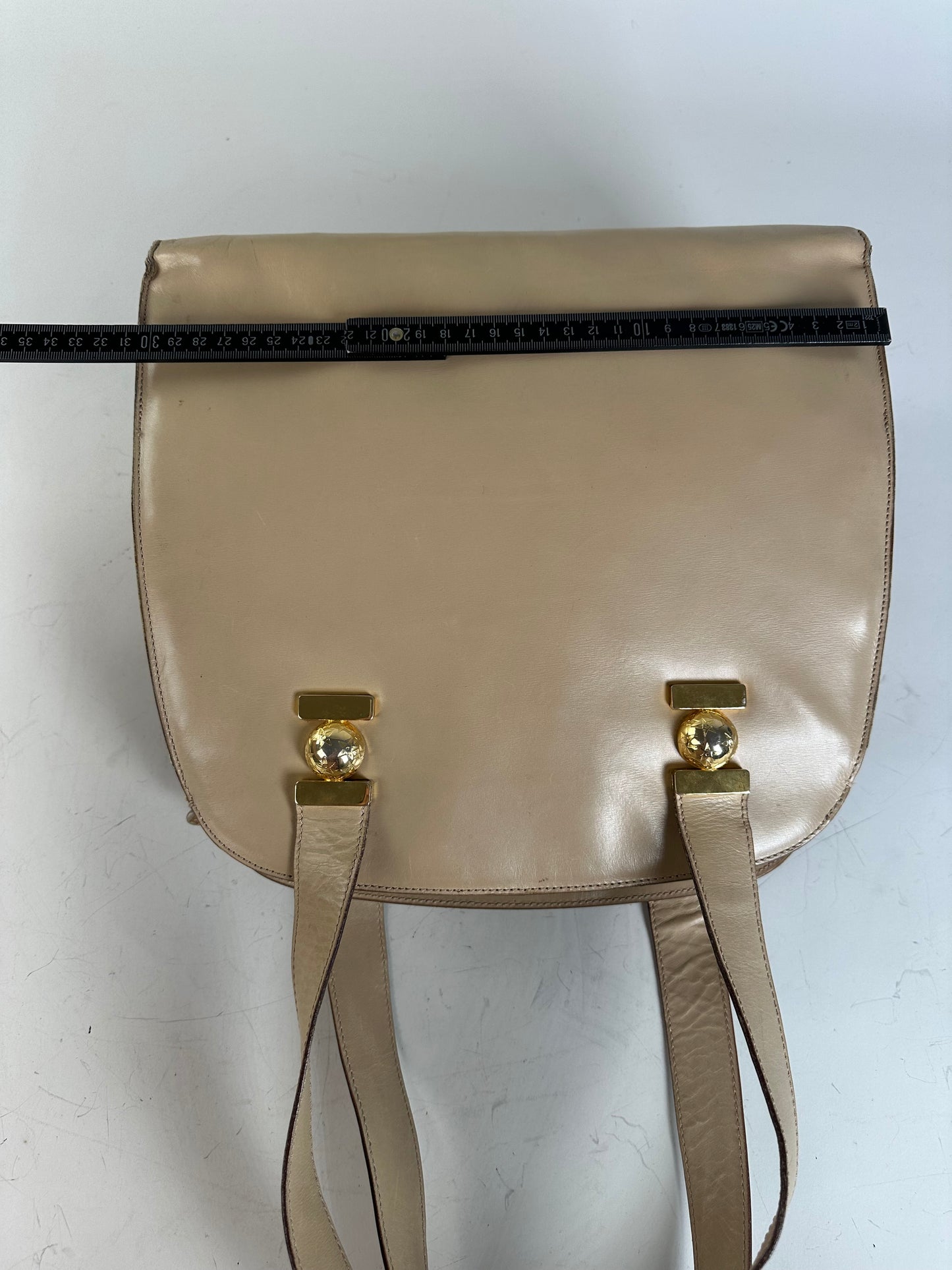 Vintage Celine Grained Leather Shoulder Bag Beige Gold