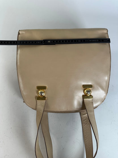Vintage Celine Grained Leather Shoulder Bag Beige Gold