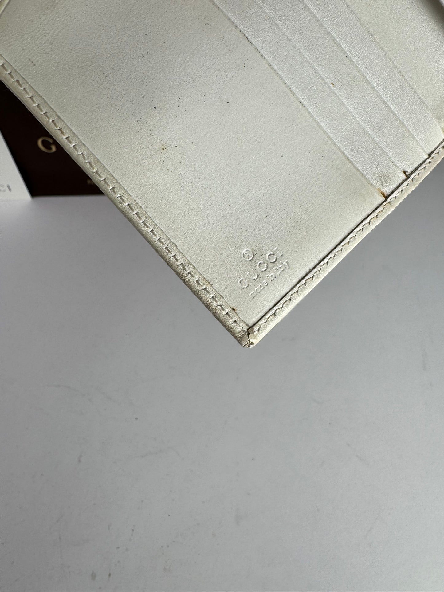 Vintage Gucci Monogram Leather Wallet white turquoise