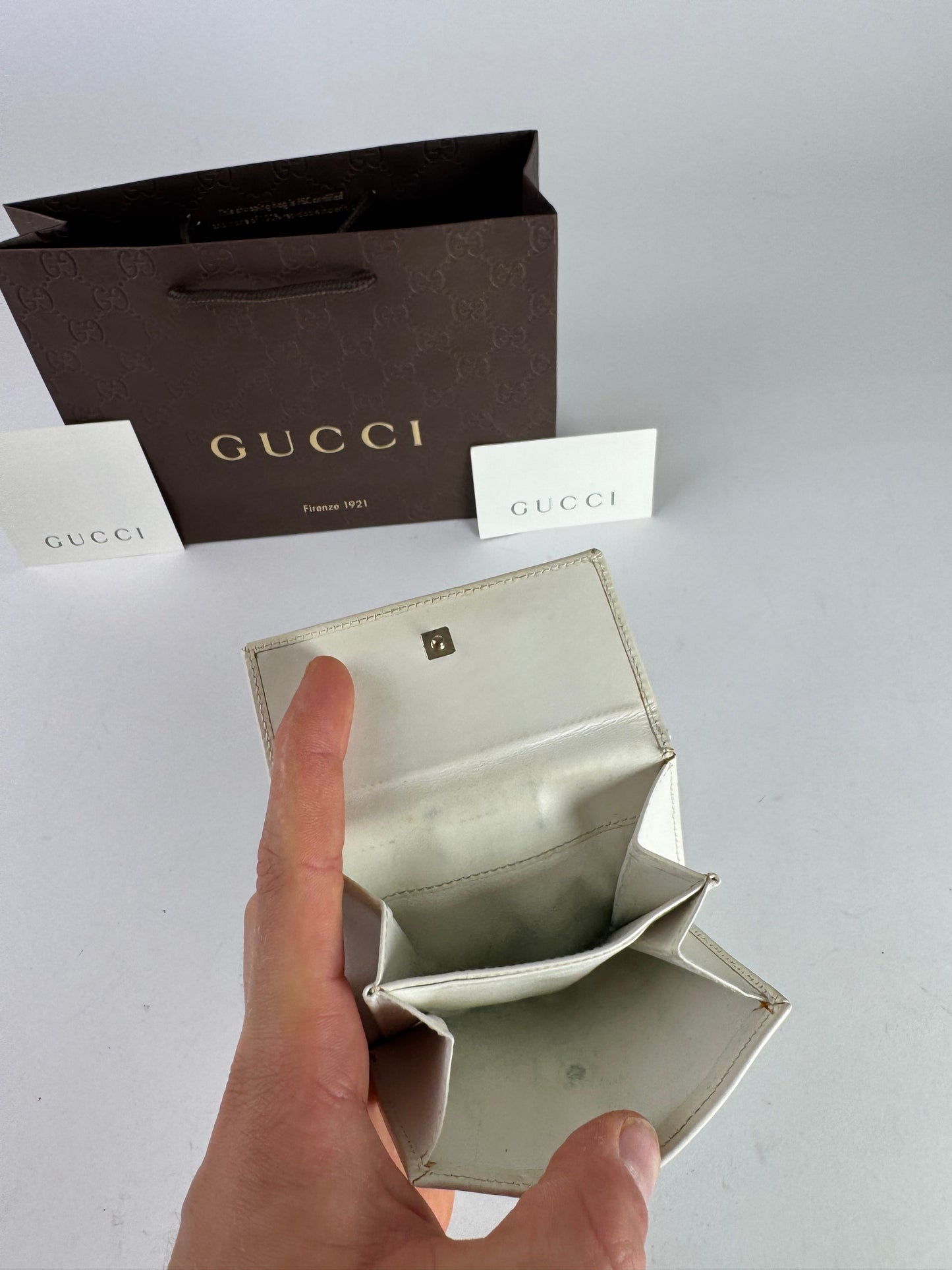 Vintage Gucci Monogram Leather Wallet white turquoise