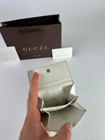 Vintage Gucci Monogram Leather Wallet white turquoise