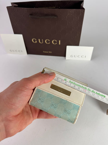 Vintage Gucci Monogram Leather Wallet white turquoise