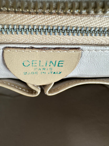 Vintage Celine Grained Leather Shoulder Bag Beige Gold