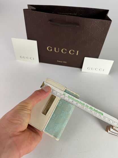 Vintage Gucci Monogram Leather Wallet white turquoise