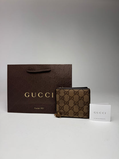 Vintage Flapable Gucci monogram Wallet beige Brown