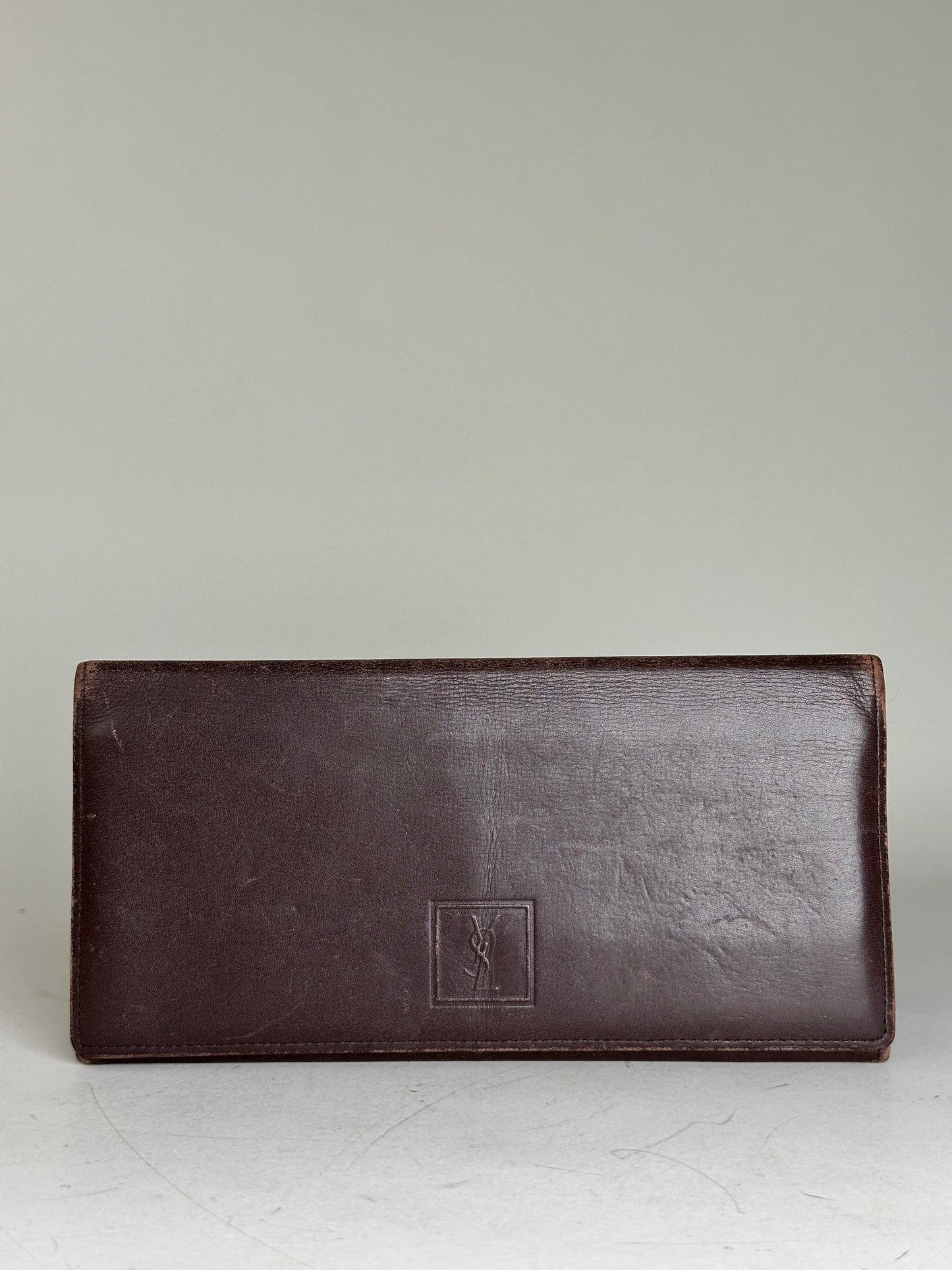Vintage Saint Laurent Grained Leather Wallet Brown