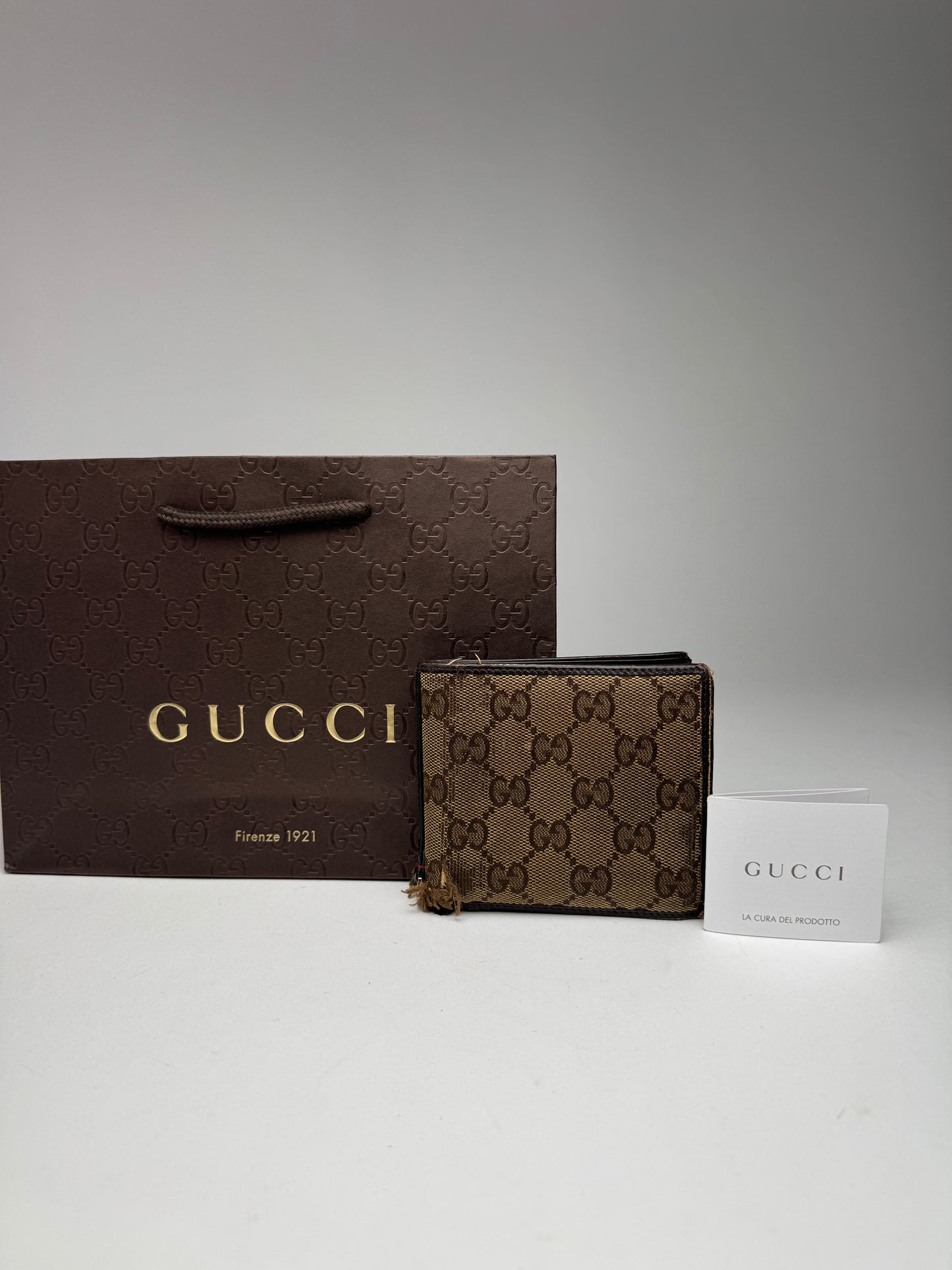 Vintage Flapable Gucci monogram Wallet beige Brown
