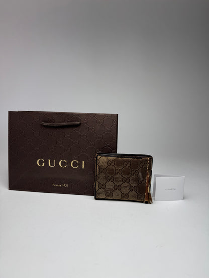 Vintage Flapable Gucci monogram Wallet beige Brown