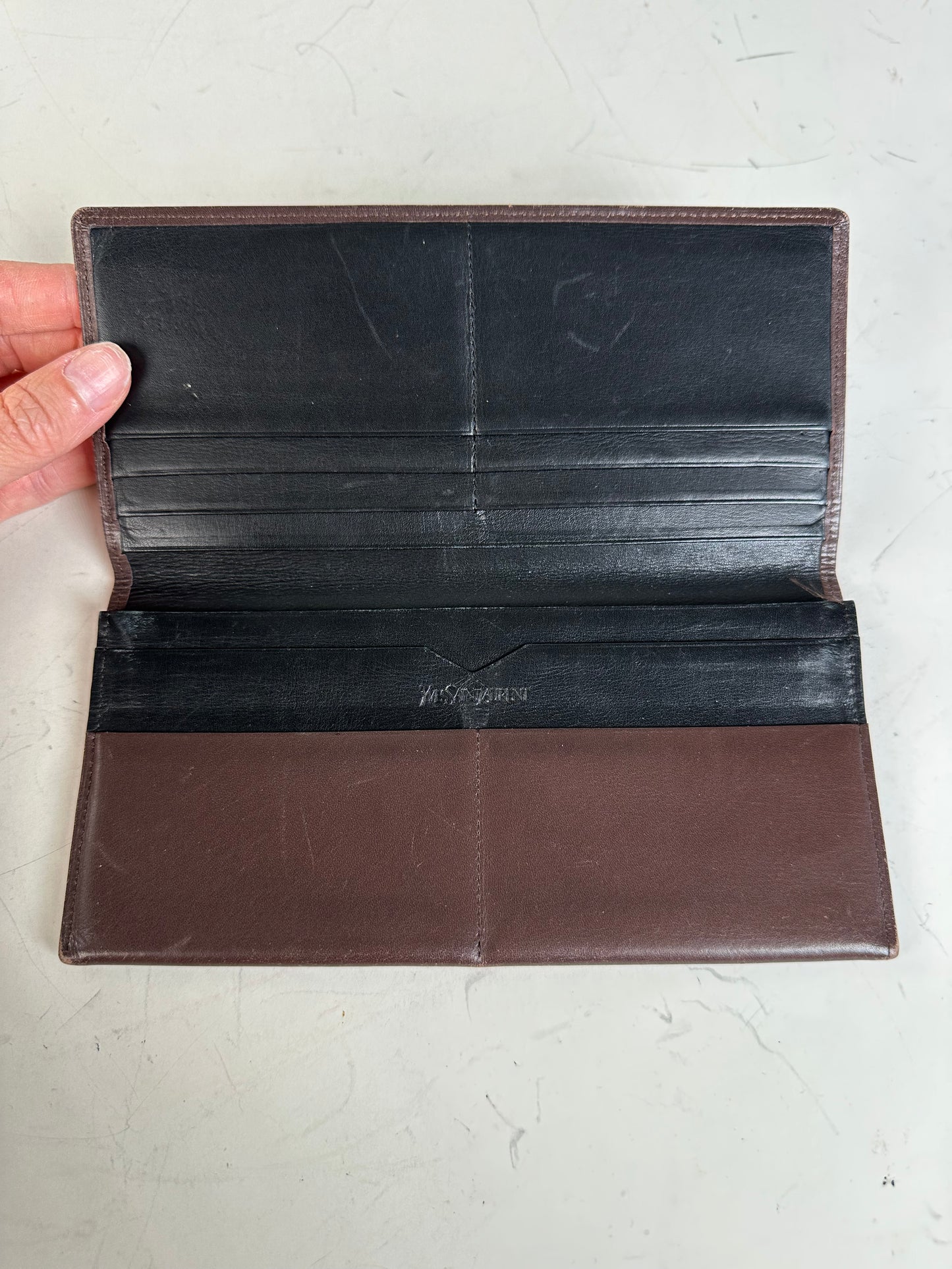 Vintage Saint Laurent Grained Leather Wallet Brown