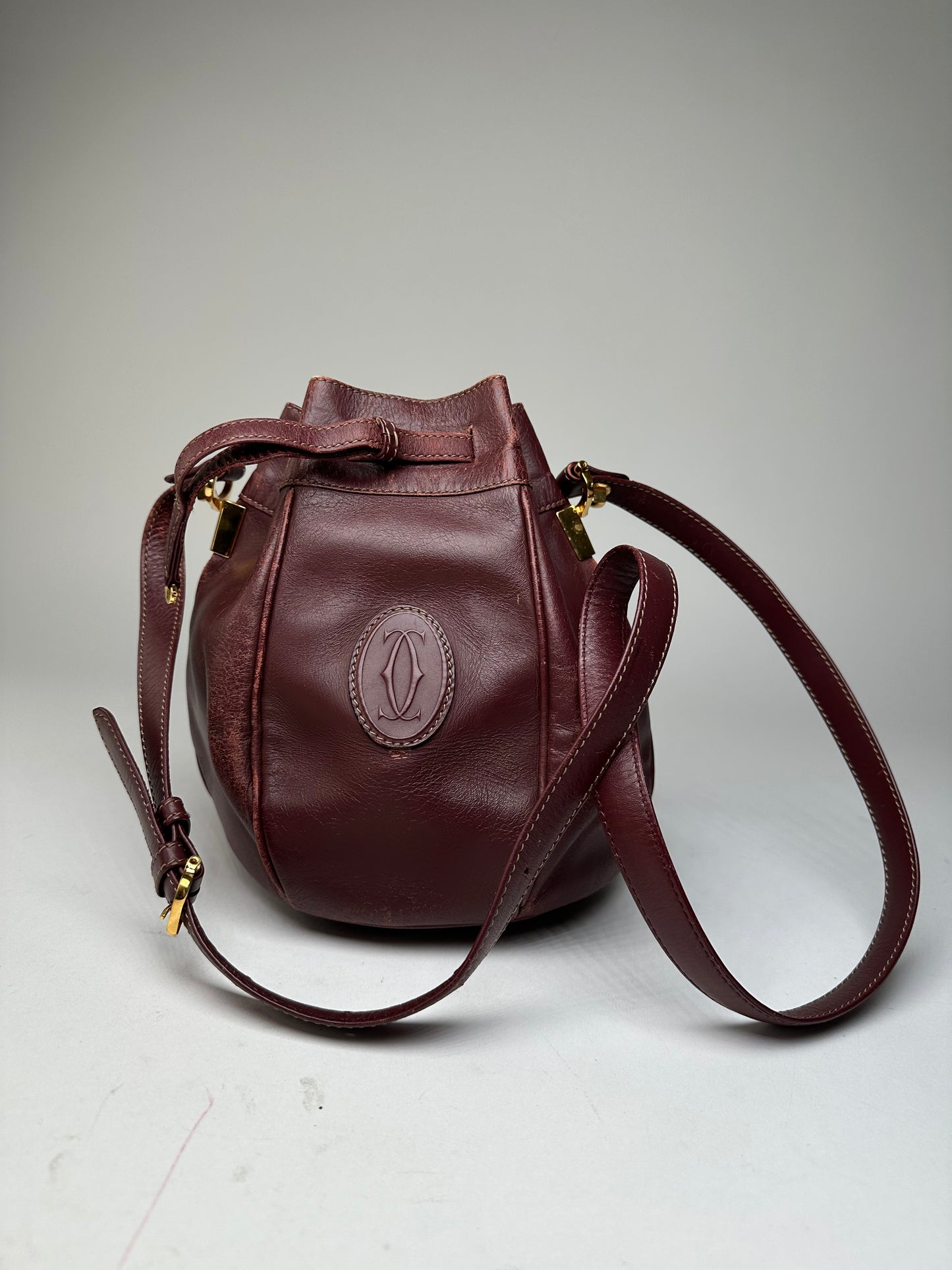 Vintage Cartier Must de Cartier Sac Seau Leather Bucket Bag Bordeaux
