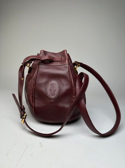 Vintage Cartier Must de Cartier Sac Seau Leather Bucket Bag Bordeaux