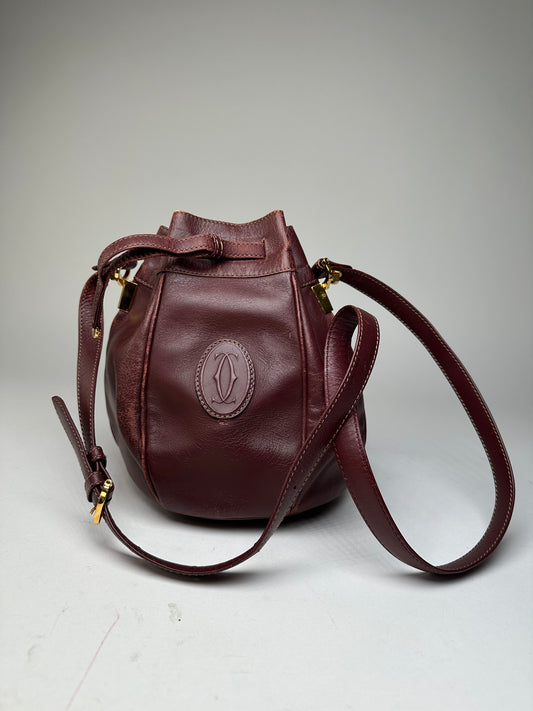 Vintage Cartier Must de Cartier Sac Seau Leather Bucket Bag Bordeaux