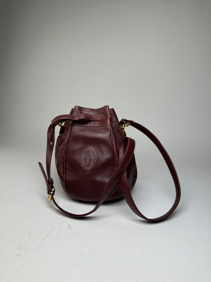 Vintage Cartier Must de Cartier Sac Seau Leather Bucket Bag Bordeaux