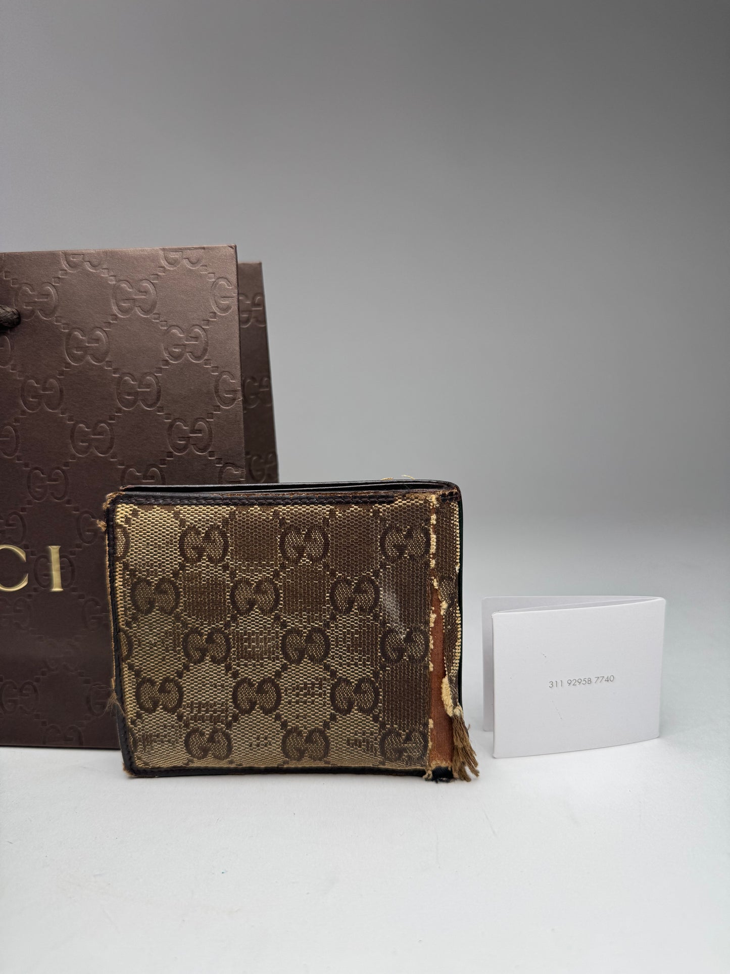 Vintage Flapable Gucci monogram Wallet beige Brown
