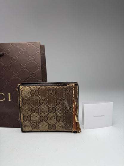 Vintage Flapable Gucci monogram Wallet beige Brown
