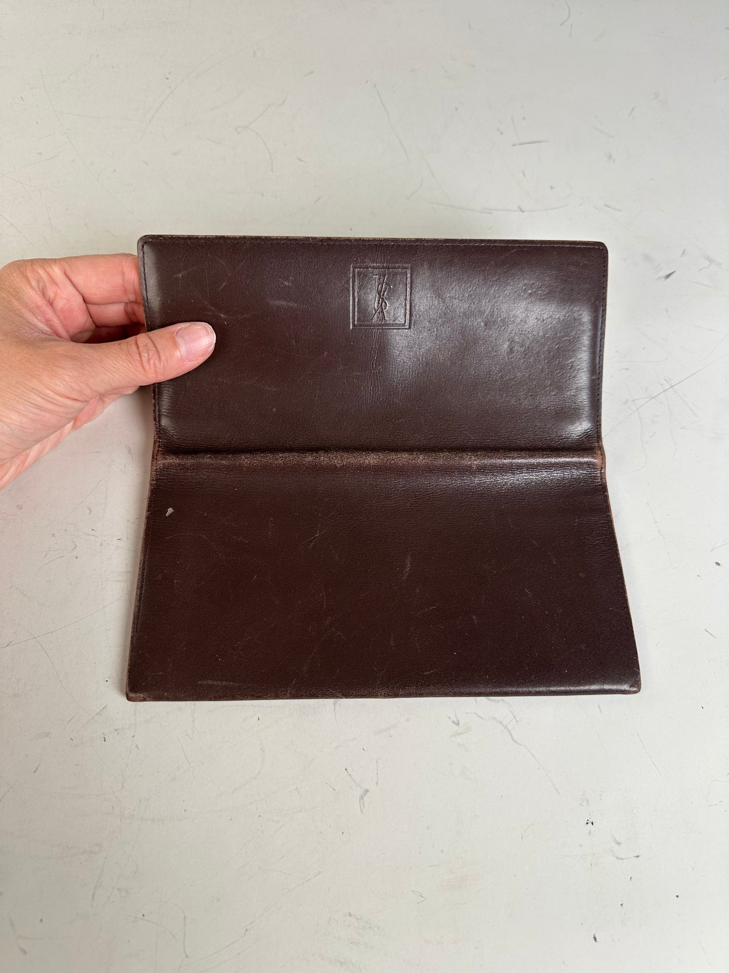 Vintage Saint Laurent Grained Leather Wallet Brown