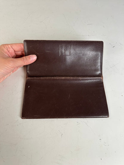 Vintage Saint Laurent Grained Leather Wallet Brown