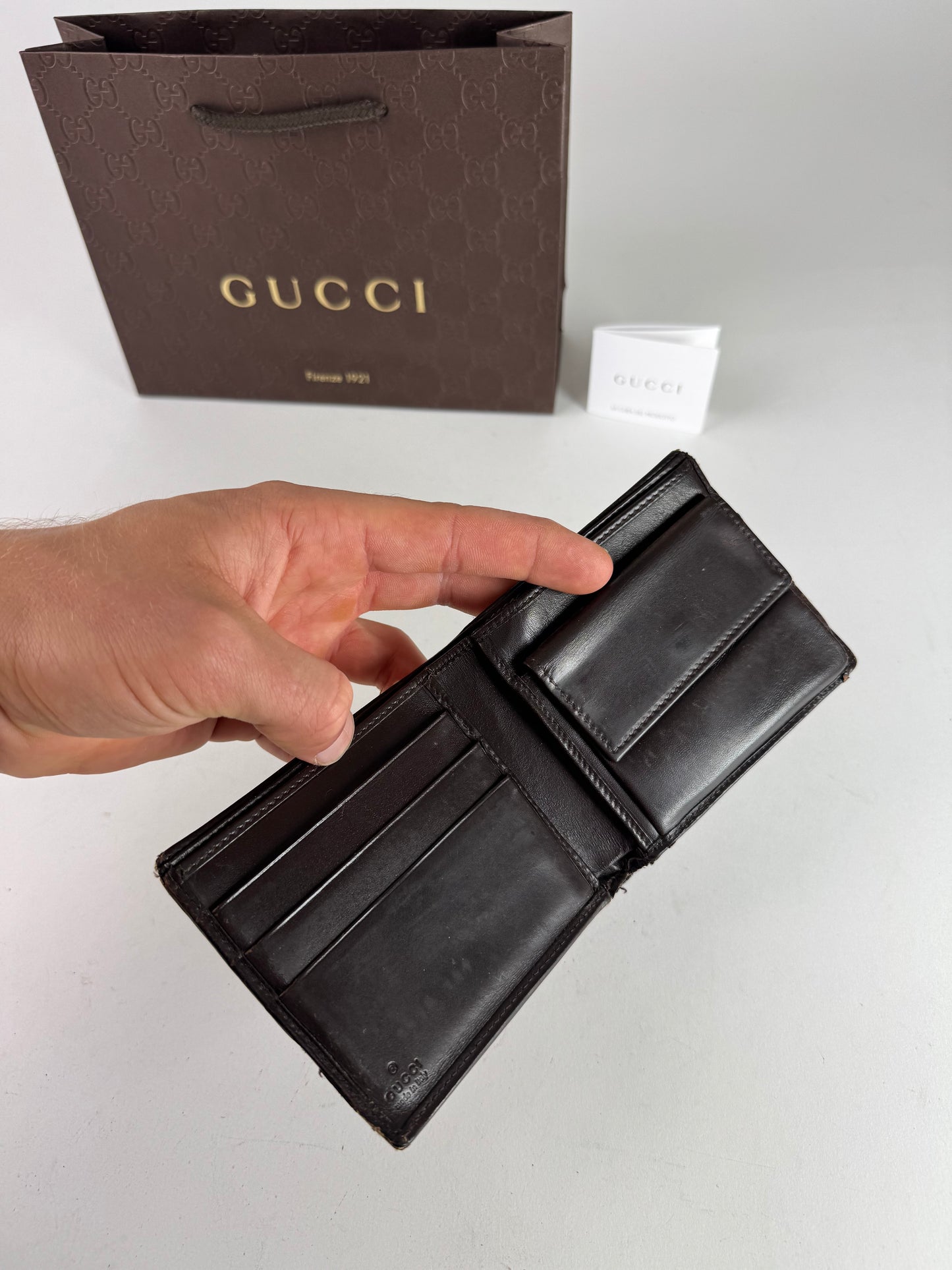 Vintage Flapable Gucci monogram Wallet beige Brown