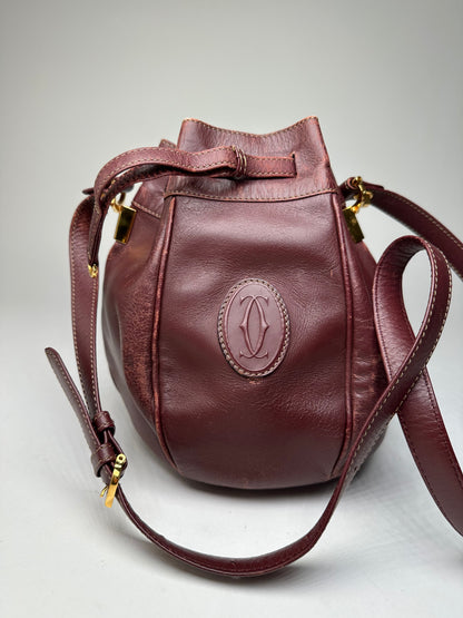 Vintage Cartier Must de Cartier Sac Seau Leather Bucket Bag Bordeaux