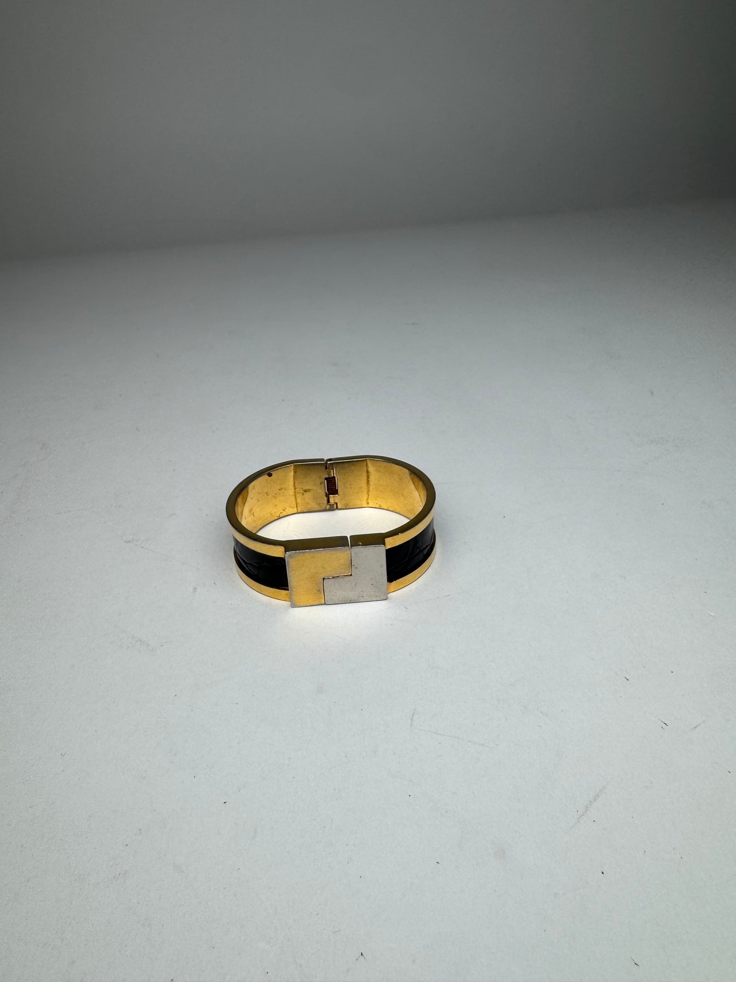 Vintage Loewe Madrid Crocodile Emblossed Steel Bracelet Golden Black