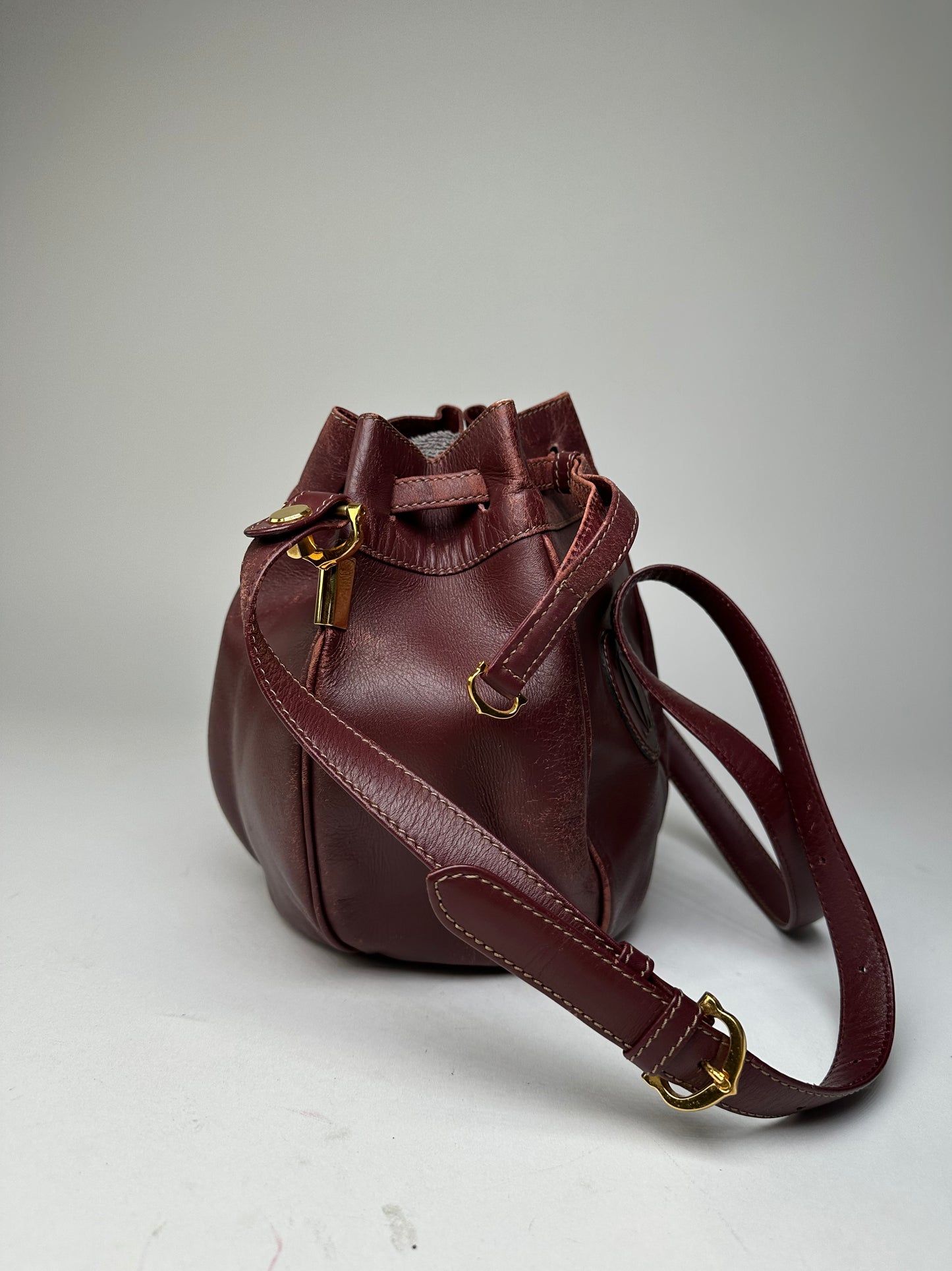 Vintage Cartier Must de Cartier Sac Seau Leather Bucket Bag Bordeaux