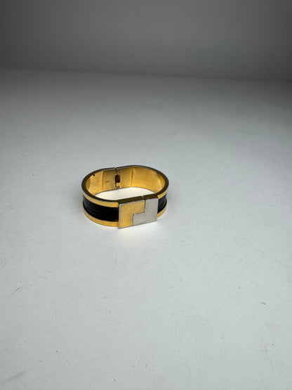 Vintage Loewe Madrid Crocodile Emblossed Steel Bracelet Golden Black