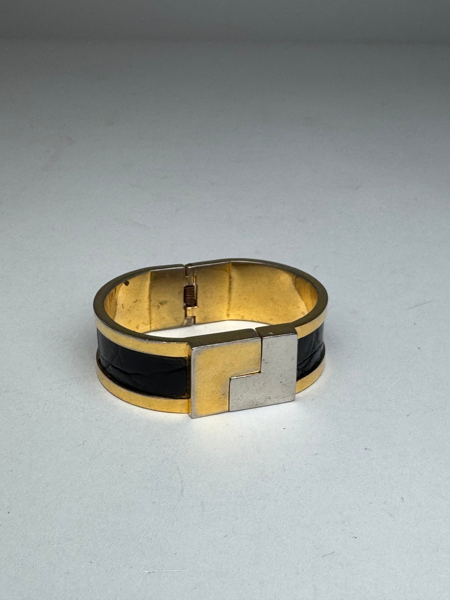 Vintage Loewe Madrid Crocodile Emblossed Steel Bracelet Golden Black