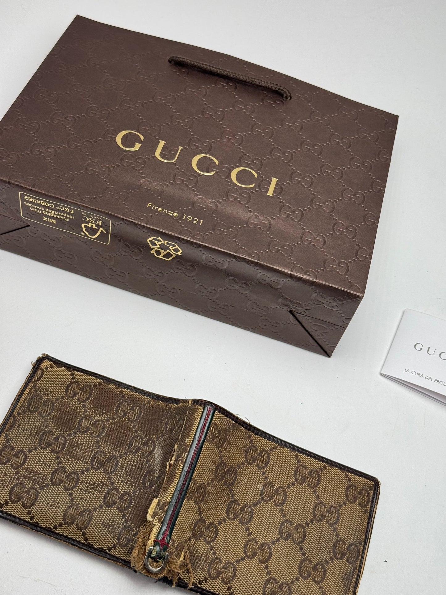 Vintage Flapable Gucci monogram Wallet beige Brown