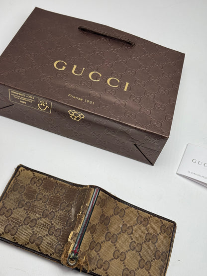 Vintage Flapable Gucci monogram Wallet beige Brown
