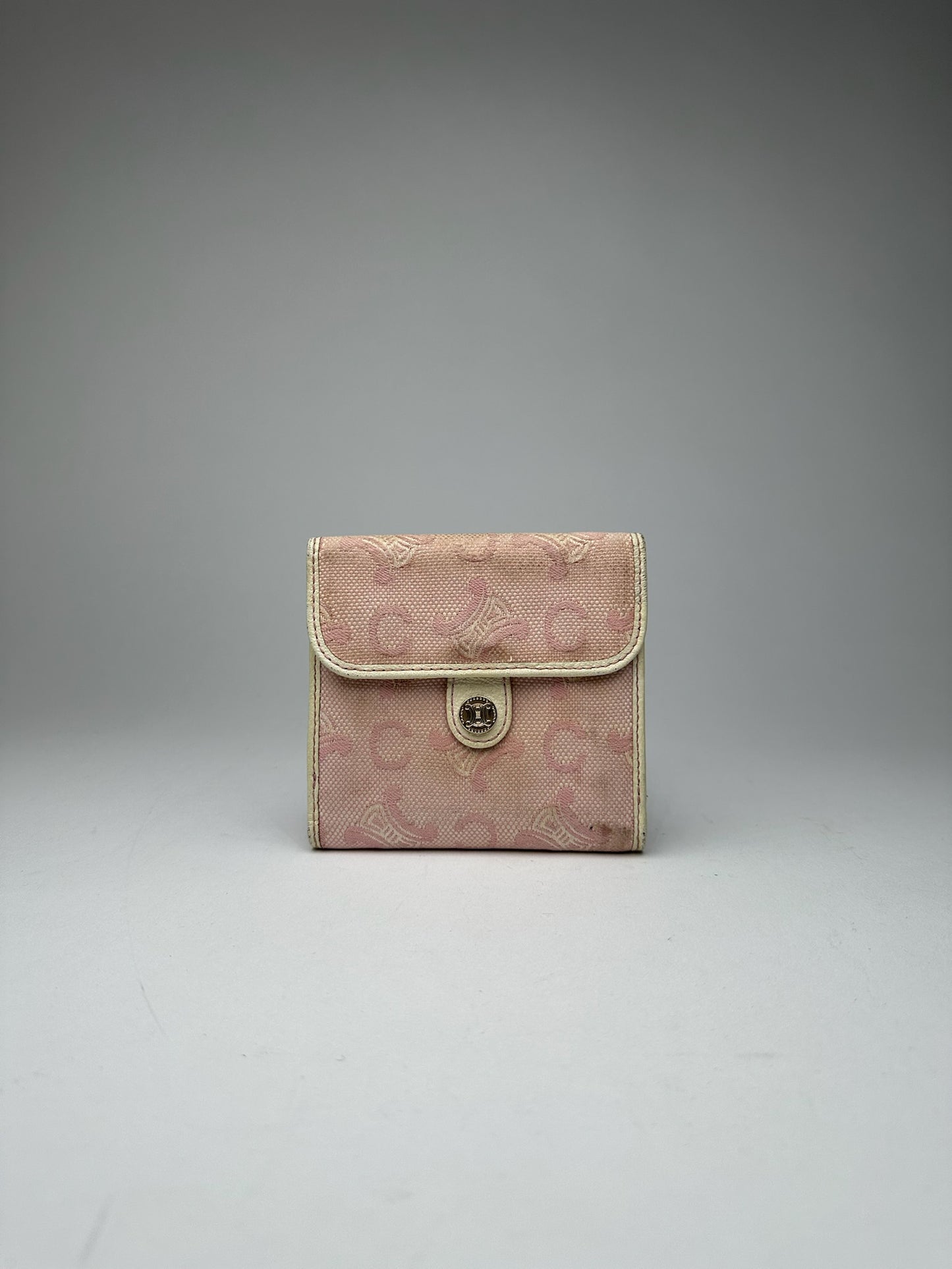 Vintage Celine Macadam Monogram Canvas Leather Wallet pink white