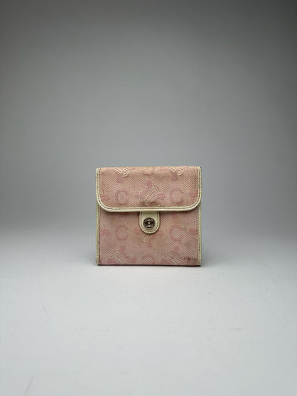 Vintage Celine Macadam Monogram Canvas Leather Wallet pink white