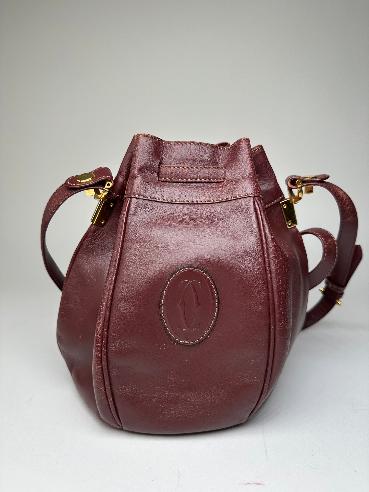 Vintage Cartier Must de Cartier Sac Seau Leather Bucket Bag Bordeaux